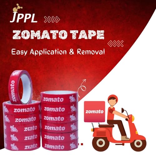 Image of Zomato Food Packing Tape | Pack of 12 | Strong Adhesive Red Color 24 mm 1 Inch x 65 Meter For Food Delivery Takeaway Boxes And Ecommerce Packing