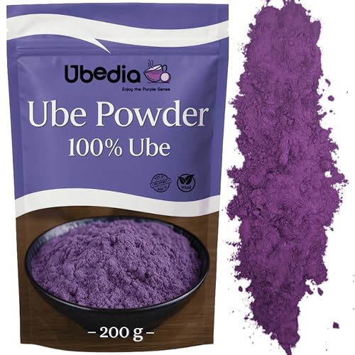 Poudre de Ube ◈ 200g ◈ Poudre 100% Pur Ube Naturel ◈ Qualité Premium - Grade A ◈ Origine Philippines Garantie ◈ Sans additifs ou colorants ◈ Vegan & Sans Gluten ◈ Idéal Boissons et Pâtisseries
