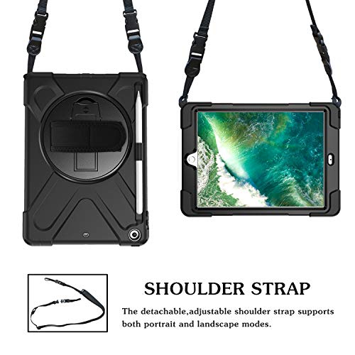 Coque iPad 9.7 2017 2018 housse noire avec support 360 et porte crayon
