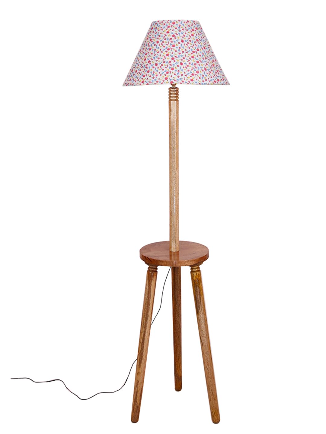 Devansh Printed Cotton Conical Wooden Floor Lamp -34(14x55.75inches) -Tripod Natural 3