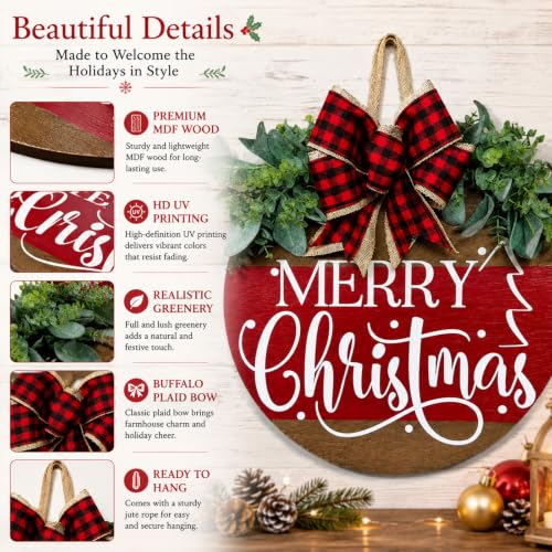 Image of Merry Christmas Wreaths for Front Door Wreath Outdoor Window Decorations