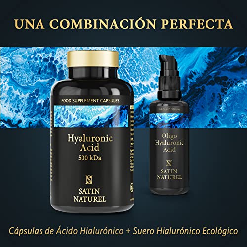 Satin Naturel Ácido Hialurónico 562 mg alta dosis – Suplemento vegano con vitamina C, zinc y biotina – Para piel joven, cabello, uñas, huesos y articulaciones – Sin aditivos – 3 meses de suministro