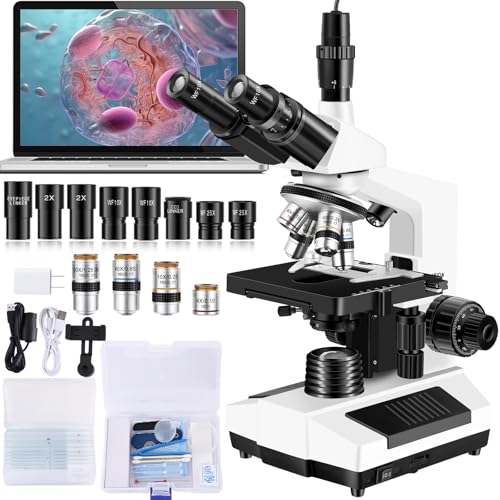 Image of Microscopes for Adults WF10x and WF25x eyepieces Compound Microscope with Microscope Slides, Microscopes Kit for Kids Students Home School (Monocular Microscope with Big Bundle)