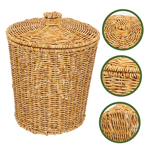 Panier tressé décoratif avec couvercle plastique boîte rangement aspect rotin