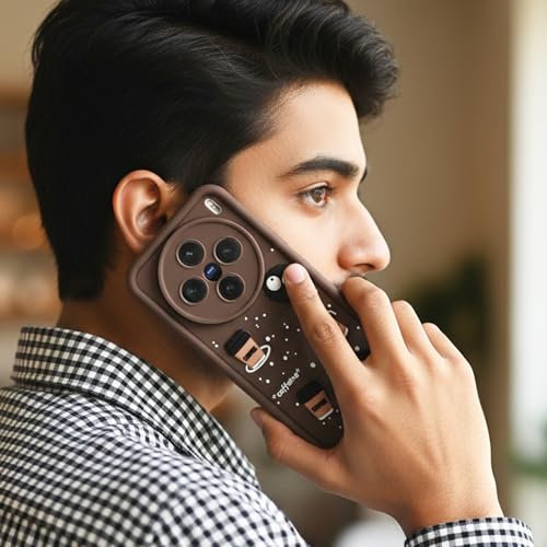 Image of DARKFIT Back Case Cover Compatible for Vivo X200 5G | Cute Fun Cartoon 3D Ball | Coffee Silicone Case | Case Cover with Camera & Body Protection | Shock Proof | for Vivo X200 5G | Color Brown