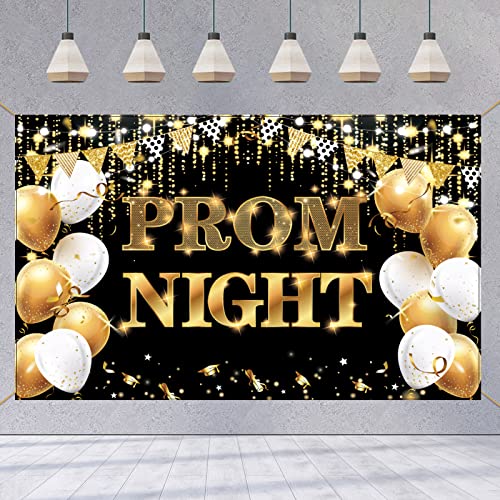 XINDY Extra Large Prom Night Banner Black Gold Prom Decorations 2026 Backdrop Graduation Banner for High School College Class of 2026 Graduation Party Decorations