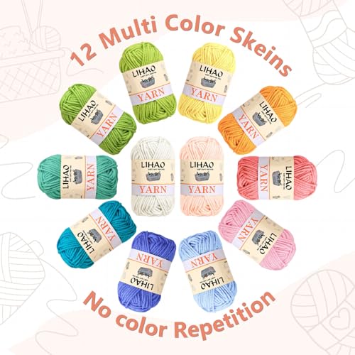 Image of 12pcs Yarns for Crocheting, 12 Colors Starter Acrylic Crochet Yarn Bundle 4 Ply for Adult Child Knitting Crochet Crafts (12 x 15g)
