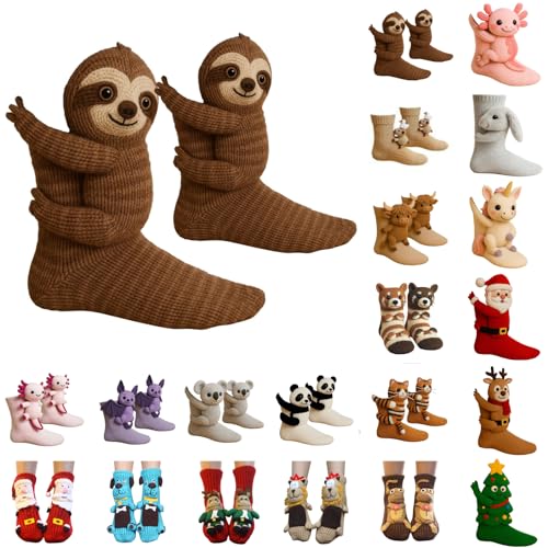 Calcetines de punto 3D para animales, animales hechos a mano, de doble capa, algodón, para invierno, cálidos, para mujer, para hombre, niños, Navidad, divertidos, 2rojo-B, A
