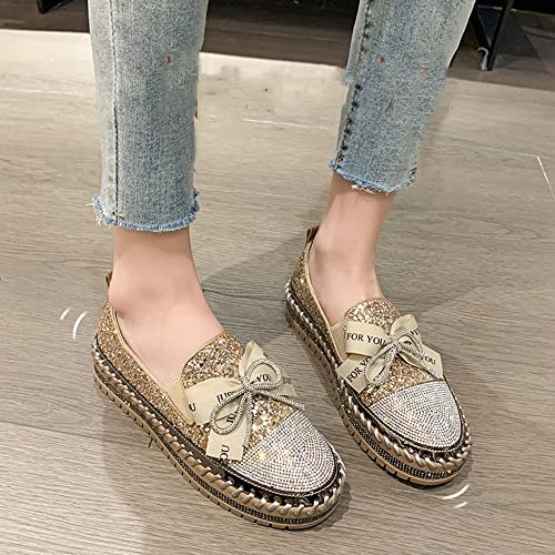 Image of Women's Fashion Rhinestone Slip On Sneakers Casual Comfort Platform Walking Shoes Cute Bowknot Glitter Bling Loafers
