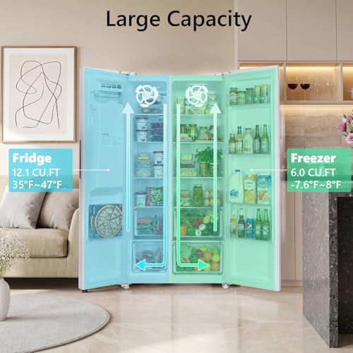 Image of Electactic 18.1 Cu. Ft. Side by Side Refrigerator with Freezer, 2-Door Refrigerator with Built-in Ice Maker, Water Dispenser, Garage Ready Freezer with Digital Temperature Control, White