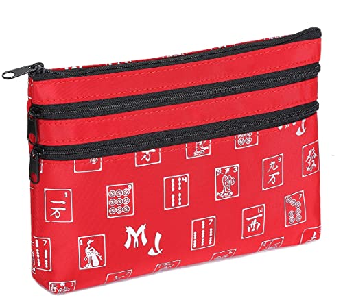 Mah Jongg Red and Silver 3 Zipper Mah Jong Purse for Mahjong Card