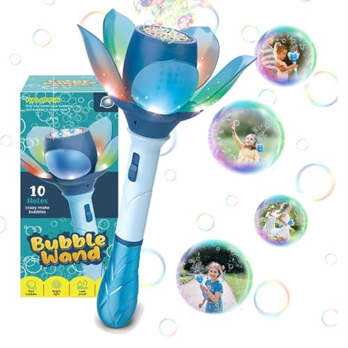 Efymosce Blumen Seifenblasenstab Elektronisches Seifenblasenmaschine Kinder Seifenblasenpistole 10000+ Seifenblasen/Min mit 120ML Seifenblasenlösung/AKK/LED für Outdoor/Party/Hochzeit