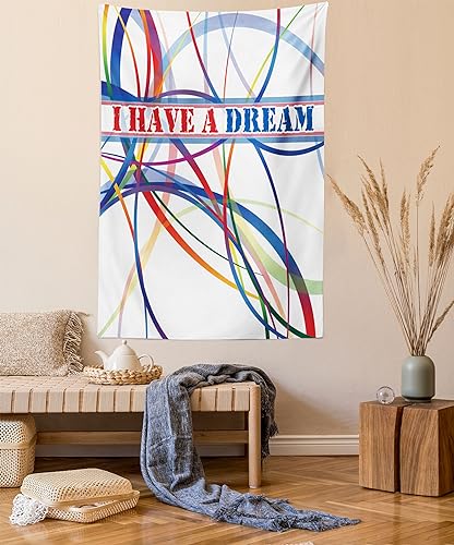Lunarable Saying Tapestry Twin Size, I Have a Dream Famous Words by MLK Black History Month American Artwork, Wall Hanging Bedspread Bed Cover Wall Decor, Twin Size, Vermilion Blue