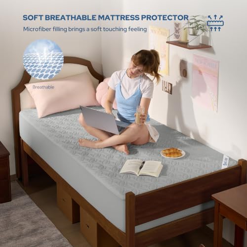 Image of BEDLORE 2 Pack Waterproof Mattress Protector, Twin XL Size Mattress Pad with Deep Pocket 6 inch-15 inch Depth, Soft Breathable Bed Mattress Cover for Bedroom, College Dorm (Light Gray)