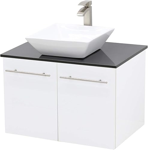 WINDBAY Juego de lavabo flotante para baño de montaje en pared tocador de textura en relieve blanco fregadero de cerámica de encimera de piedra