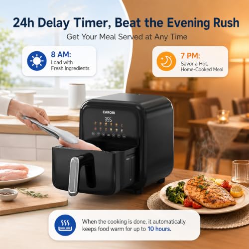 Image of CARORI 7.5 Qt Air Fryer with Viewing Window, 12 Presets and DIY Mode, 1700W, Large Nonstick Dishwasher-Safe Basket, Air Fry, Bake, Roast, Reheat, Dehydrate, Black