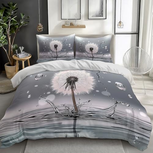 Dark Duvet Cover Twin Size 2 Pieces Dandelion Water Drops, Bedding Room Decor Bedspread for Kids Teens, Comforter Quilt Cover Bedding Set with Pillow Sham