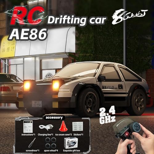 Image of Bestie toys Mini RC Drift Car for Adults, 1 /64 Rc Small RC Car Desktop Remote Control Cars with LED Lights, 4 * 4 Desk Drifting Crawler for Race, Hobby Gifts and Toys (AE86)