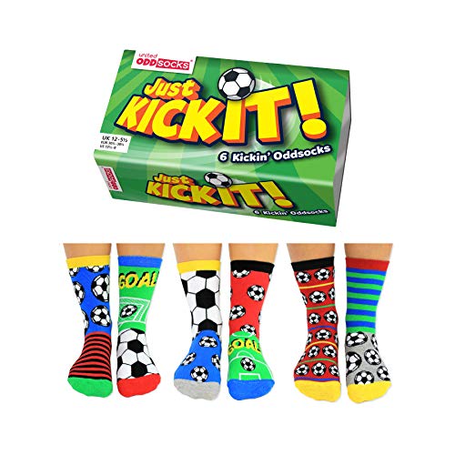 United Oddsocks - Box 6 Oddsocks für Jungen Kick It, mehrfarbig, UK 12-6,...
