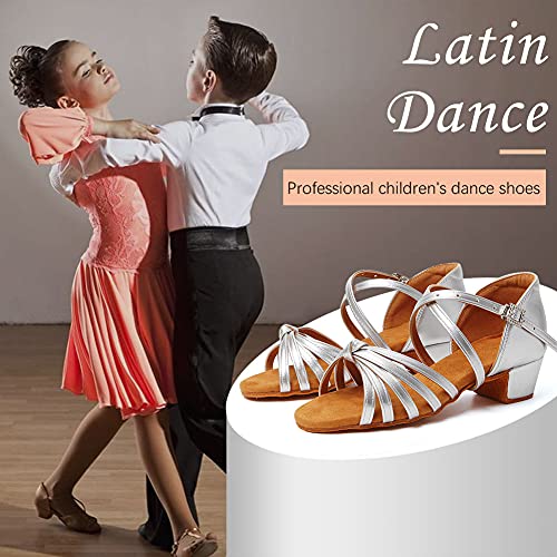 Ykxlm Girls Latin Dance Shoes Kids Low Heels Tango Salsa Ballroom Practice Dance Shoes, 203,Silver,1.5 M Little Kid #TOP1