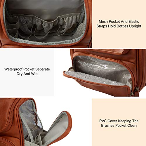 Bagsmart Toiletry Bag, Travel Leather Dopp Kit Large With Hanging Hook, Water-Resistant Travel Kit For Full Sized Container, Toiletries, Cosmetics, Shaving (Brown) #TOP2