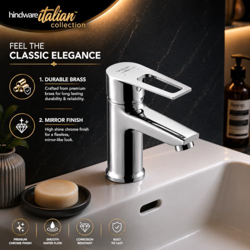 Image of Hindware Italian Collection Aspiro Range F570011CP Single Lever Basin Mixer | Made of Brass | Mirror-Like Finish
