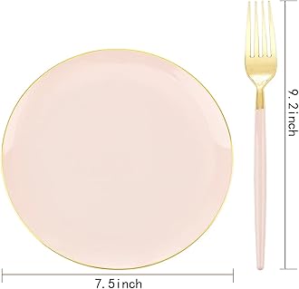 LIYH 48pcs Pink Plastic Plates with 48pcs Pink Dessert Forks