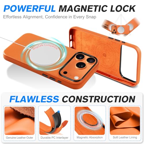 Image of SHIELDON Genuine Leather Case for iPhone 17 Pro Max 6.9 Inch 2025, Orange