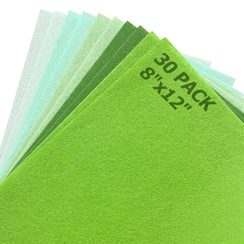 Image of 30Pcs Stiff Felt Sheets, 1mm Thick Felt Fabric Squares for Sewing & DIY | 5 Shades Of Light Green Colors Craft Felt, Hard Felt, Thick Felt & Felt Paper for Patchwork, Home Decor & Handmade Projects