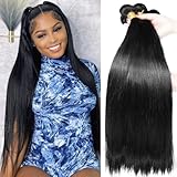Straight Bundles Human Hair 14 16 18 20 Inch 10A Grade Brazilian Hair Straight 4 Bundles 100% Unprocessed Virgin Remy Hair Straight Human Hair Bundles Hair Extensions Natural Color