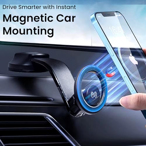 Image of MOOSH Magnetic Car Mount Holder 360 Rotating Mobile Holder for Dashboard & Windshield with Strong Suction, Anti-Shock Grip & Adjustable Viewing Angles fit for Most Smartphones & Mini Tablets (Black)