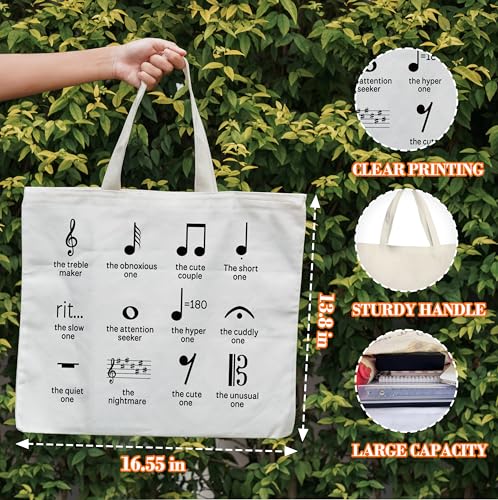 Bolso Tote de música para mujer, bolsa de lona con notas miniatura 3