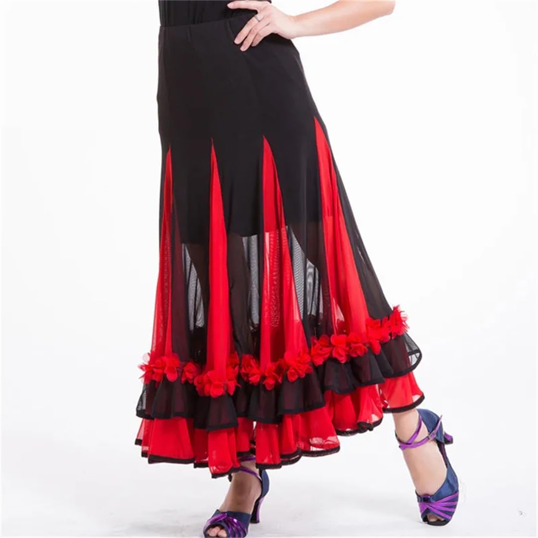 Women Modern Dance Skirt Ruffles Dance Long Skirt High Waist Slim Slim Flamenco Dance Skirt