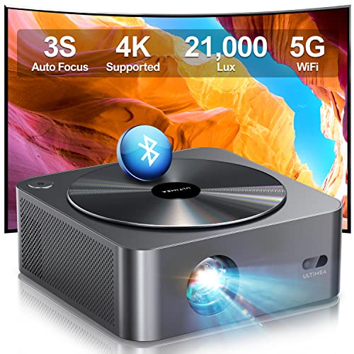 Ultimea Vidéoprojecteur Full HD 1080P Natif Auto Focus/Keystone, Rétroprojecteur Home Cinéma 700ANSI 21000Lumens, Projecteur 5G WiFi Bluetooth, Videoprojecteur pour iOS Android Phone/TV Stick/Laptop