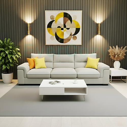 Image of Italino 3 Seater Luxurious Fabric Sofa Set (Light Grey) | 3 Person Wooden Sofa Couch for Living Room Bedroom Home Hall Furniture