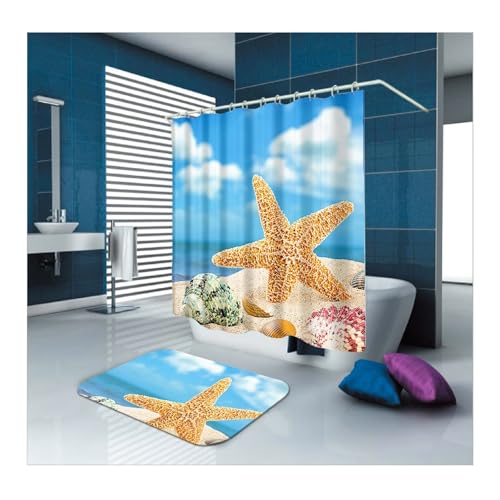 Rideau de douche bleu et marron 150x180 cm en polyester lavable - 2