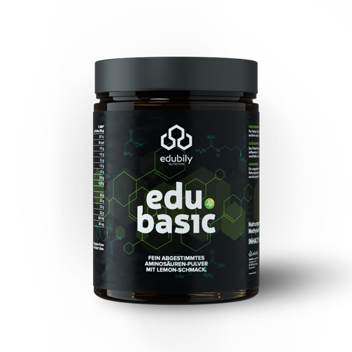 edubily® edu basic Aminosäuren Komplex Pulver mit Citrullin, Arginin, Glycin, Tryptophan, Taurin und MSM - Mit Stevia - Lemongeschmack (540 g, Zitrone)