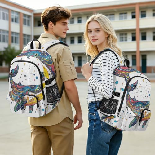 Mochila escolar de ballena azul para adolescentes y viajes 7