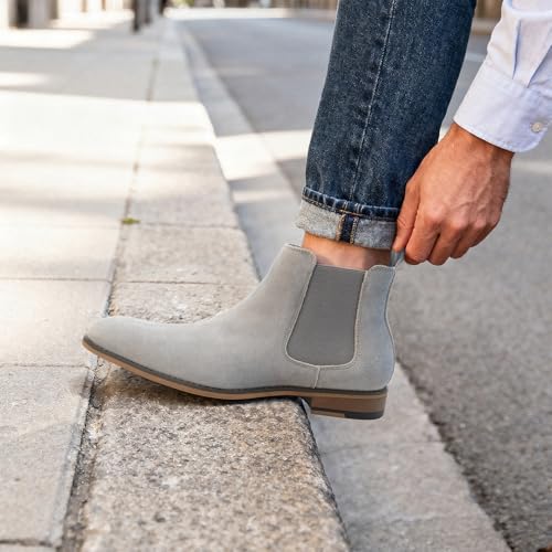 Image of Cestfini Chelsea Boots Men Classic Elastic Dress Boots Casual Men's Chelsea Ankle Boots