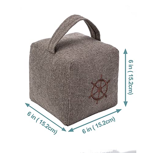 Marwood Fabric Door Stopper Decorative Door Stops For Home And Office, 4.4 Pounds Weighted Interior Doorstop Heavy Duty Soft Door Stopper With Handle And Nautical Rudder Design - 6”X6" Brown #TOP1