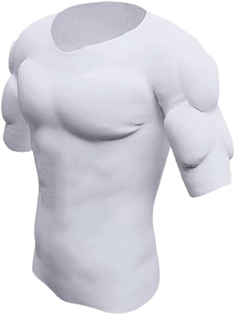 Fake Muscle T-Shirt Men Short Sleeves Bodybuilder Simulation Underwear Padded Shirt Shoulders for Dress up Cosplay