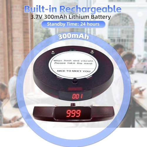 Image of Restaurant Buzzer System, 10 Coaster Beeper Pager System with Buzzer, Customer Queue Pagers Set with Vibration, Flashing and Buzzer, for Food Truck, Church, Nursery