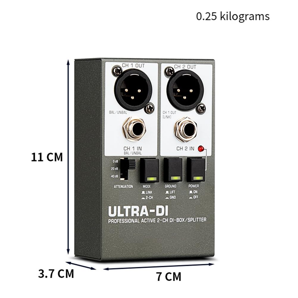 Caja DI de Audio de 2 Canales para Guitarra con Interferencias de Alta Frecuencia para Escenario con Aislamiento de Audio.