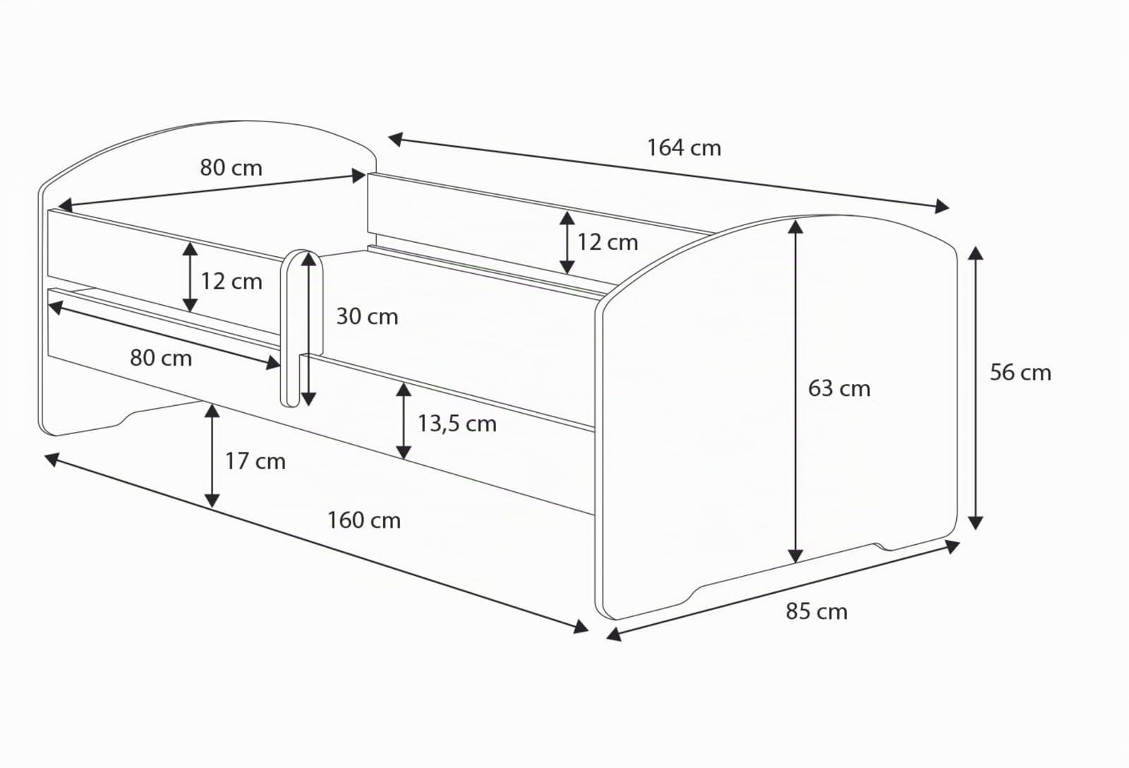 KOBI Letto Bambino LUK Singolo 160x80 estraibile con Materasso