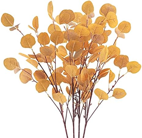 Tepaler 4Pcs Artificial Eucalyptus Leaves Stems 33.8‘’ Eucalyptus Branches Orange Fake Fall Flowers Decor Eucalyptus Plant for Home Fireplace Farmhouse Party Wedding Table Bathroom Autumn Décor