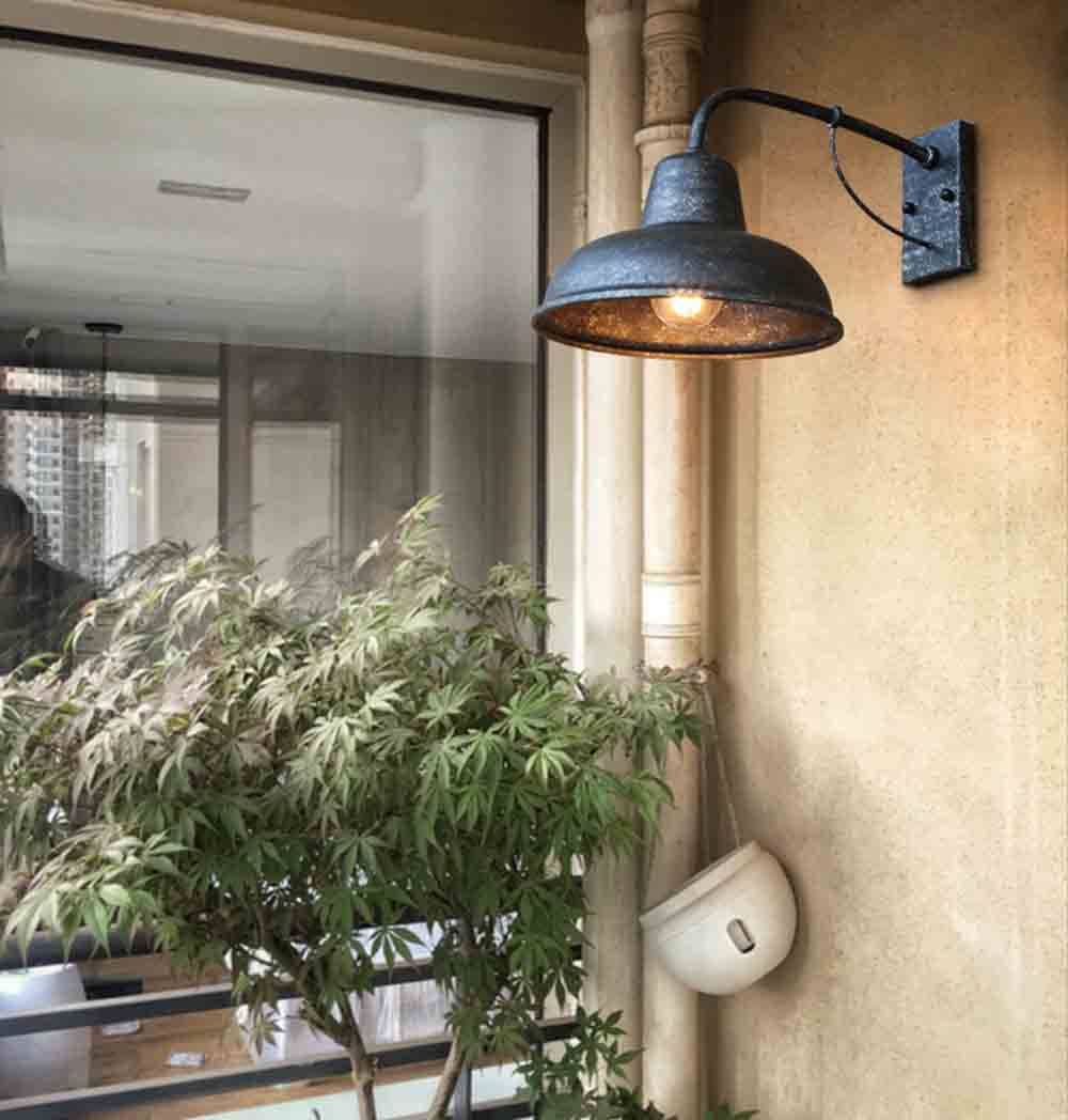 Retro Industrie Wandleuchten Aussen Innen Wandlampe Vintage E27 Wandlichter Metall Schatten Außenlampe für Außen Garten Loft Balkon Flurbereich Antik Matt-Silber,40 * 23 * 26CM IP44