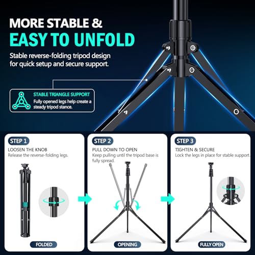 Image of UBeesize 14'' LED Foldable Ring Light with 62'' Tripod Stand, Selfie Ring Light for Video Recording, Live Streaming, TikTok & YouTube, Compatible with iPhone & Android (Black) (Pack of 10)