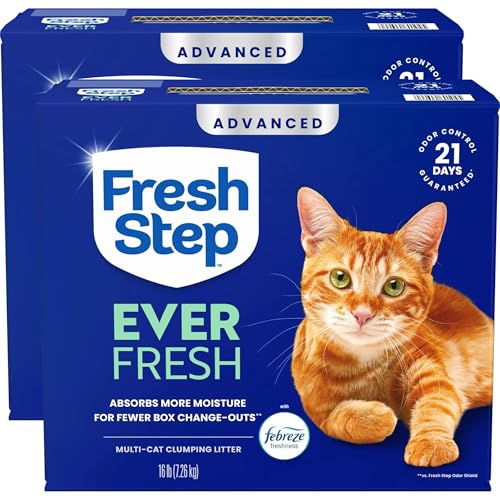 Fresh Step Ever Fresh Advanced Multi Cat Clumping Litter with Febreze Freshness, 16 lb Each, Pack of 2 (Package May Vary)