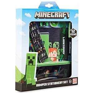 Minecraft Set Papeleria para Niños, Incluye Estuche Escolar Cuaderno A5 Bloc de Notas Lapices Colores Boligrafo, Regalos Cumpleaños Niños Colegio