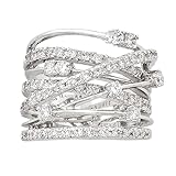 JanKuo Jewelry Silver Tone Cubic Zirconia Wide Band Cocktail Ring with Gift Box, Size 7